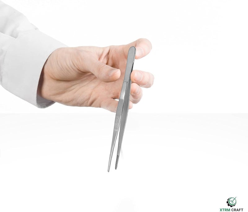XTRM CRAFT Thumb Dressing Forceps, Mulipurpose Tweezer Stainless Steel, Serrated Tip Straight 8 Inch - Image 3
